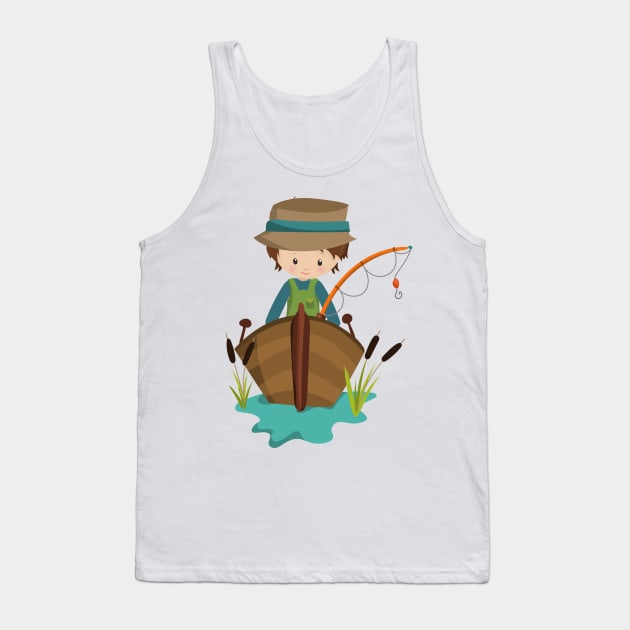 Fishing Boy, Fisherman, Fishing Rod, Brown Hair Tank Top by Jelena Dunčević